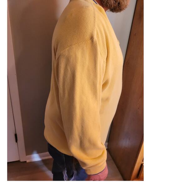 Vintage 90s Alexander Julian Colours Men’s Cotton V Neck Sweater L Yellow Navy - Picture 7 of 8